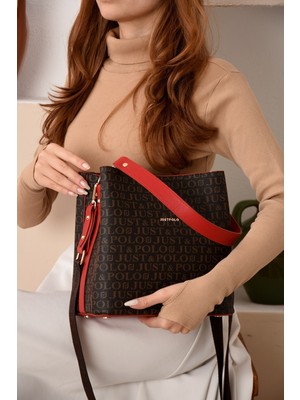 Just Polo Kadın Siyah Baskı Desenli El ve Omuz Çantası TYCET02117