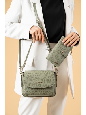 Kadın Iki Askılı 3 Bölmeli Omuz ve Çapraz Çantası Kombin JPS2185 Yeşil