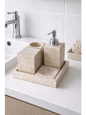 DMR Home Doğal Traverten Taş Banyo Seti – | Minimal Lüks Tasarım