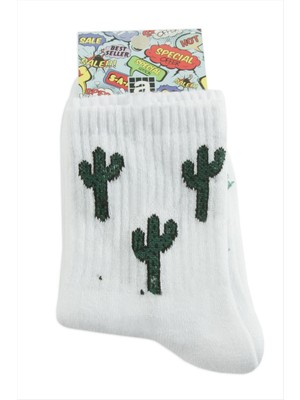 Zero Land Storozde Kaktüs Kolej Çorap 8X28-BEYAZ