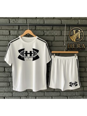 Risil-Nu Company Yeni Sezon Hera Baskılı Premium Penye Kumaş Yanları Şeritli Bisiklet Yaka Tişört ve Şort 2'li Takım