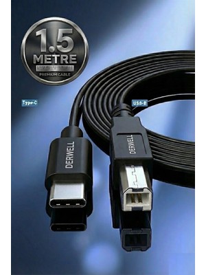 Derwell 1.5 Metre 1.5mt Type C To USB Printer Kablo Macbook Hp Canon Samsung Yazıcı Ara Kablosu Telefon Laptop Için