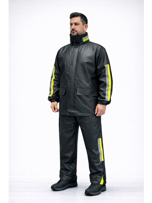 Argeus Alt Üst Takım Takım Yağmurluk - Motorcu Yağmurluk - Siyah Fosforlu - %100 Su Geçirmez Esnek Kumaş