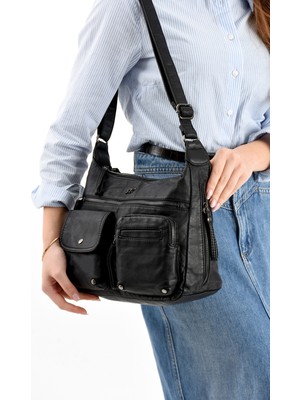 Çantamgelsin Kadın Çanta Yıkanmış Deri Çok Bölmeli Omuz Çantası TYCJHM571