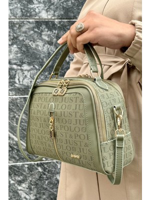 Just Polo Of Colors Kadın Yeşil Camel 4 Bölmeli El ve Omuz Çantası