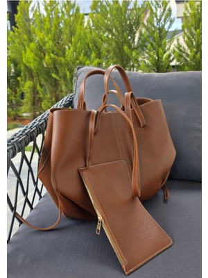 Kadın Büyük Boy Siyah Cüzdanlı El ve Omuz Çantası (Ebat 53X32X25 Cm)