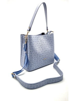 Kadın Just Polo 5 Bölmeli Ayarlanabilir Uzun Askı Çanta Mavi İmitasyon Deri Şık Tasarım TM1179