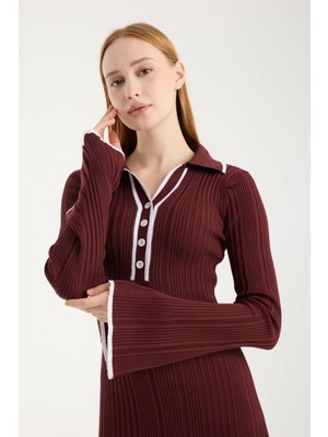 Denivy Polo Yaka Ribana Elbise