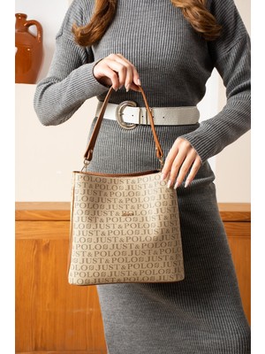 Just Polo Kadın Siyah Baskı Desenli El ve Omuz Çantası TYCET02117