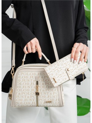 Justpolo Orijinal Kadın 4 Bölmeli El ve Omuz Çantası ve Cüzdan Kombini
