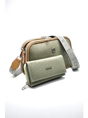 Justpolo Kadın Yeşil 5 Bölmeli El Omuz Çantası ve Cüzdan Kombini TM4091KOMBIN