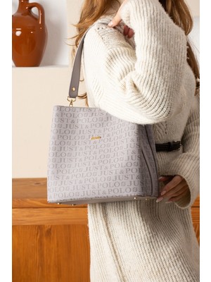 Just Polo Kadın Siyah Baskı Desenli El ve Omuz Çantası TYCET02117