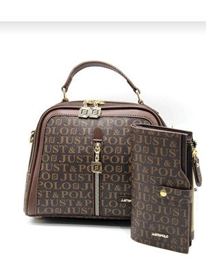 Justpolo Orijinal Kadın 4 Bölmeli El ve Omuz Çantası ve Cüzdan Kombini