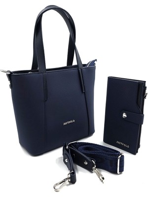 Justpolo Kadın Lacivert 4 Bölmeli Çanta Cüzdan Seti