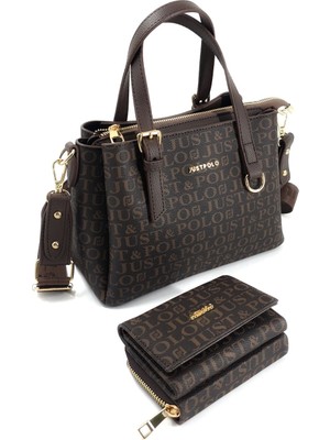 Kadın Kahverengi 5 Bölmeli Çanta ve Cüzdan Kombini TM1359