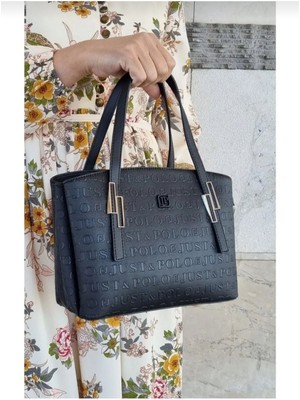 Justpolo Kadın Siyah Kilit Aksesuarlı 4 Bölmeli El ve Omuz Çantası