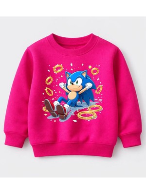 Efendioğlu Design Sweatshirt Altın Toplamış Sonic Baskılı 3iplik Şardonsuz Sweatshirt