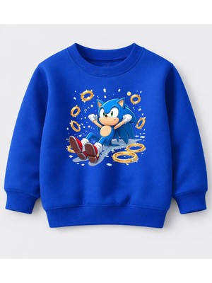 Efendioğlu Design Sweatshirt Altın Toplamış Sonic Baskılı 3iplik Şardonsuz Sweatshirt