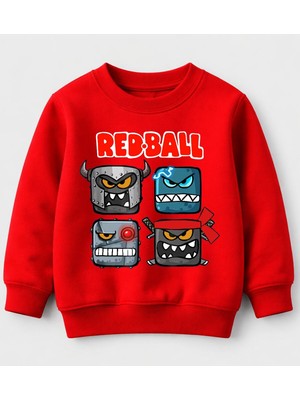 Efendioğlu Design Sweatshirt Red Ball Baskılı Pamuklu 3 Iplik Şardonsuz Sweatshirt