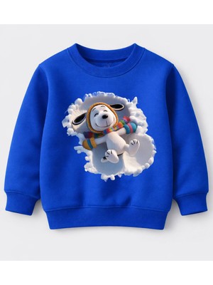 Efendioğlu Design Sweatshirt Beyaz Karda Yatan Sevimli Köpek Baskılı Pamuklu Çocuk Sweatshirt