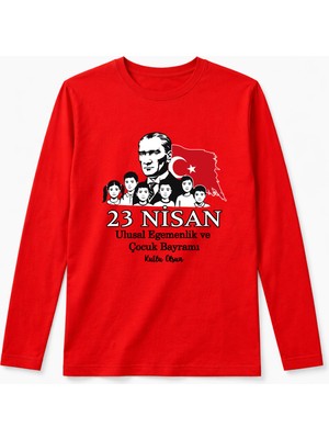 Efendioğlu Design Uzun Kollu 6 Çocuk ve Atatürk Baskılı 23 Nisan Ulusal Egemenlik Bayramı Tişörtü