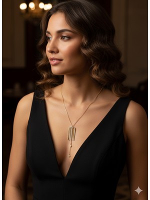 Cadde Dükkanı Ucu Şekilli Gold Renk Uzun Kolye