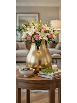 Gold Parlak Dekoratif Taç Vazo