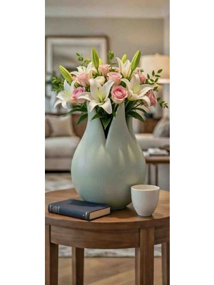 Modern Dekoratif Seramik Vazo Ada Çayı Yeşili