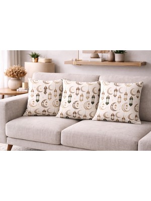 Özdağ Home Concept Ramazan Temalı 2’li Çift Taraflı Duck Dijital Baskı Kırlent Kılıfı 43X43 cm – Ramazan Temalı Ay Yıldız Fener Desenli Dekoratif Yastık Kılıfı Seti
