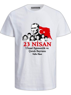 Efendioğlu Design Kısa Kollu 6 Çocuk ve Atatürk Baskılı 23 Nisan Ulusal Egemenlik Bayramı Tişörtü