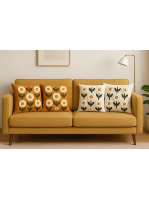 Ber-Tun Tekstil Çiçek Desenli Kırlent Kılıfı 4'lü Takım