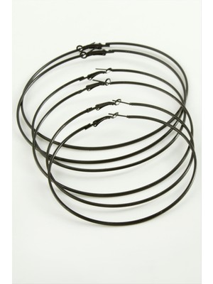 Zero Land Storozde Ezme Çizgili Metal Halka Küpe 6 Adet-Siyah