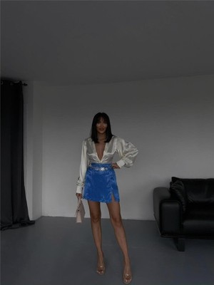 Nova Epoxy Art Jakarlı Şort Etek - Mavi