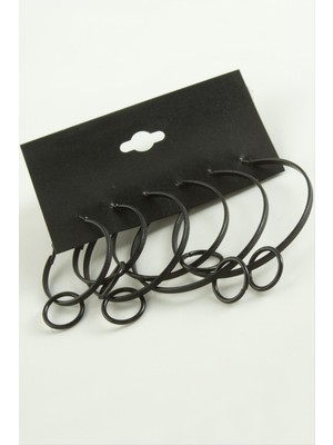 Zero Land Storozde Noktalı Iç Içe Metal Halka Küpe 6 Adet-Siyah