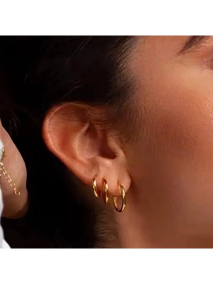 Jaida Moda Gold Renk Halka Küpe Seti | 3’lü Minimal Küpe | 316L Cerrahi Çelik | Suya Dayanıklı | Unisex Takı