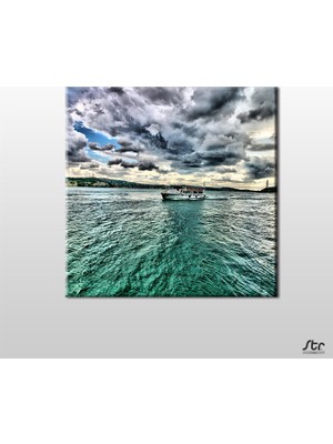 Technopa Yeşil Yansıyan Deniz Kanvas Tablo - 25x25cm