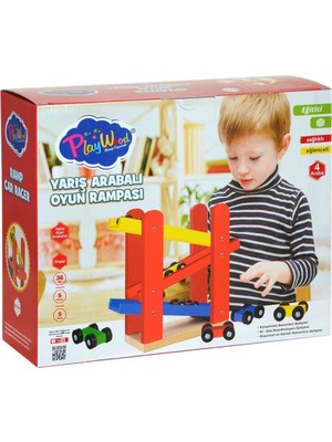 Oyunca ONY-382 Playwood  Ahşap Yarış Arabalı Oyun Rampası-Onyıl