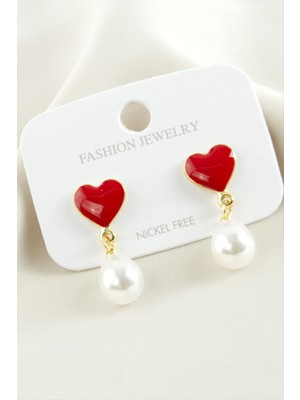 Zero Land Storozde Kalp Mineli Inci Küpe-Pembe