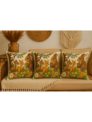 Hayvan Desenli Kırlent Kılıfı 3'lü Takım