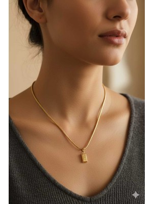 Cadde Dükkanı Çelik Külçe Kolye Uzun Boy Gold Renk Model1