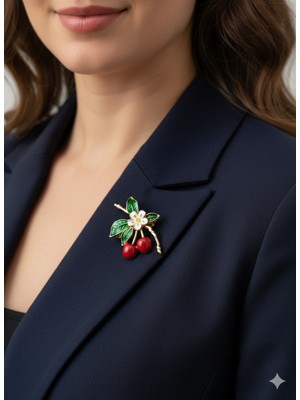 Cadde Dükkanı Kiraz Figürlü Çelik Broş