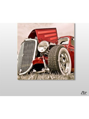 Technopa Klasik Kırmızı Eski Araba Kanvas Tablo - 130x130cm