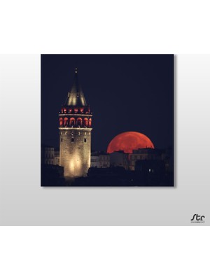 Technopa Galata Kulesi Kızıl  Kanvas Tablo - 160x160cm