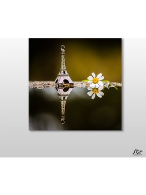Technopa Eyfel Kulesi Minyatür Ve Papatya Kanvas Tablo - 80x80cm