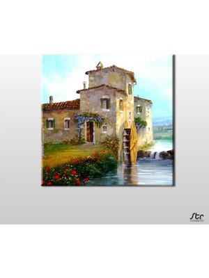 Technopa Değirmen Ve Akarsu Kanvas Tablo - 120x120cm