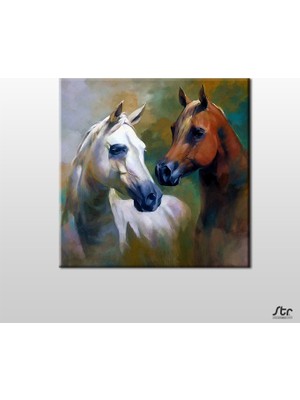 Technopa Atlar Çift  Kanvas Tablo - 30x30cm