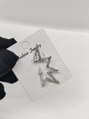 Cadde Dükkanı Kıkırdak Küpe Zigzag Taşlı Silver