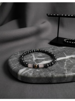 Meneva Aksesuar Kristal Kuvars & Hematit Doğal Taş Bileklik