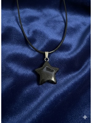 Meneva Aksesuar Lacivert Yıldız Taşı Yıldız Kesim Deri Ipli Kolye