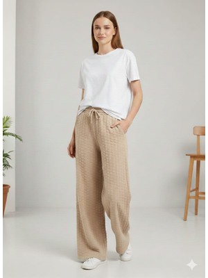 Kadın Yünlü Dökümlü Rahat Kalıp Pantolon